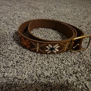 Lucky Brand Brown and Gold Embossed Leather Belt